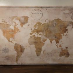 Cream Rustic World Map Canvas Art Print 36"L x  24" W