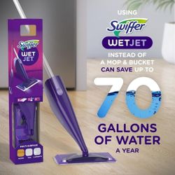 NEW Swiffer WetJet Hardwood and Floor Spray Mop Cleaner Starter Kit, Includes: 1 Power Mop, Cleaning Solution, Batteries(NO PADS)
