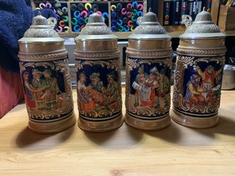 VINTAGE ORIGINAL GERZIT GERZ WEST GERMANY BEER STEIN Set Of 4 Beautiful