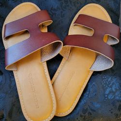 Ladies Slipon Flat Sandals By AMAZON  Brown/ Reddish Color Size 10