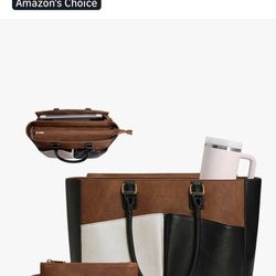 Laptop Tote Bag for Women 15.6 Inch Leather Work Bags, Large Capacity Tote Bag With Cup Holder for Nurse Teacher