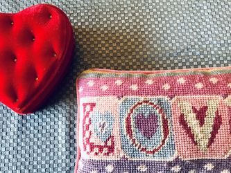 LOVEly Valentine’s Duo - Embroidered Pillow and velvet Heart-shaped Case
