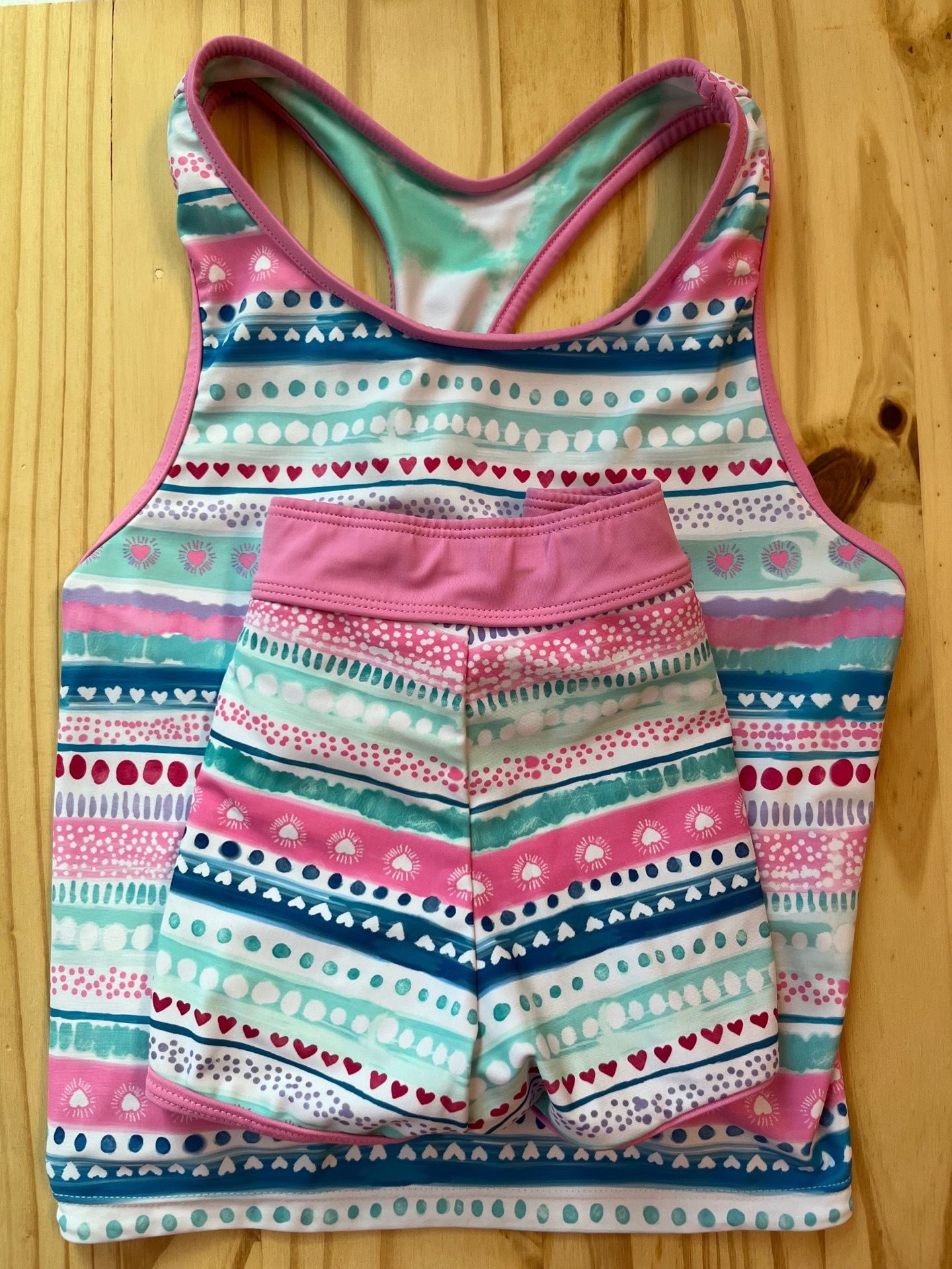 Eddie Bauer Pink & Teal Reversible Bathing Suit Tank and Shorts Size L(14/16)