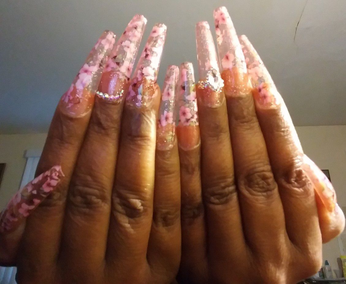 Full Cover Gel Press On Nails- XXL Pink Floral