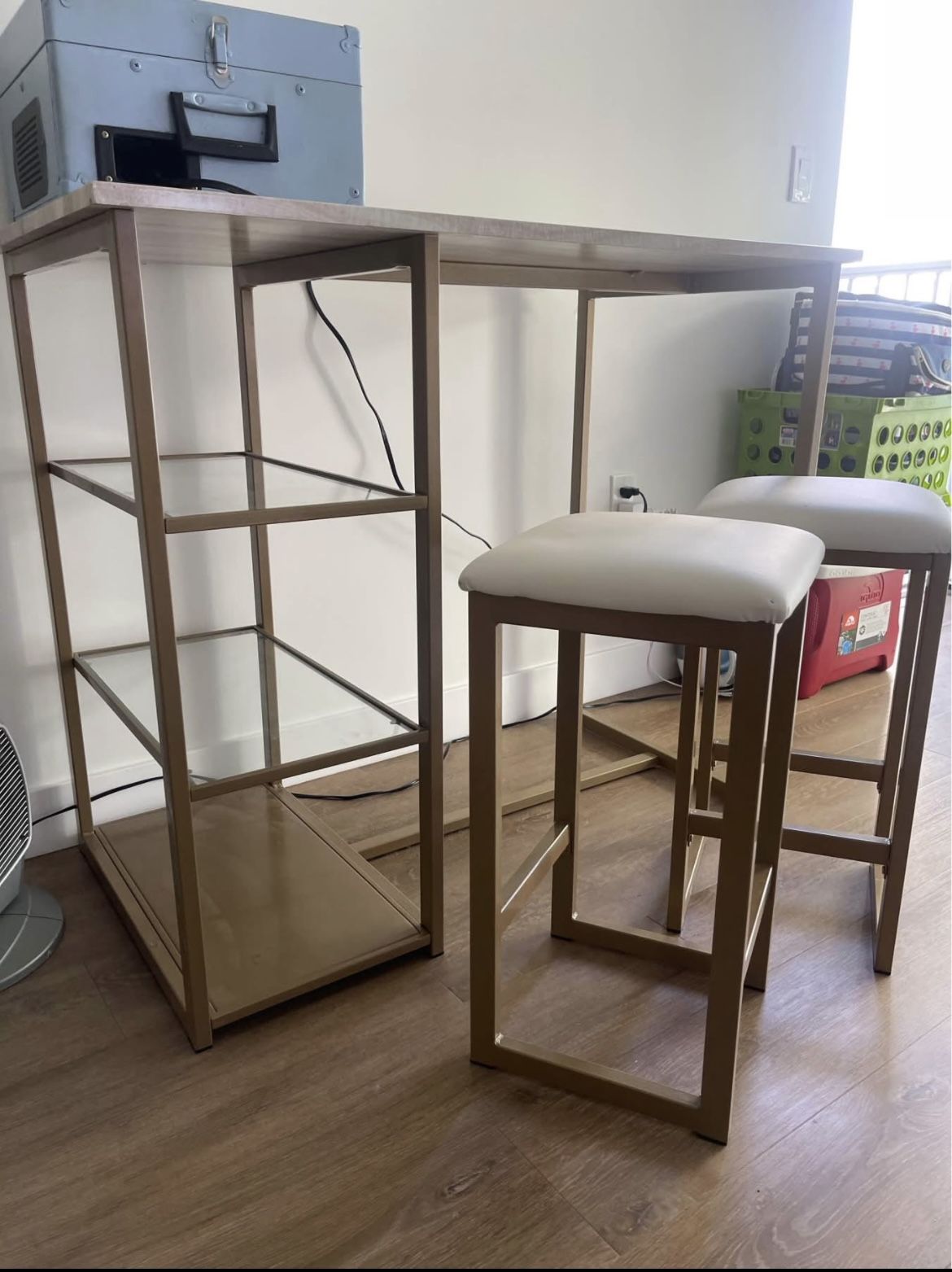 Marble Dining Table with Two Stools