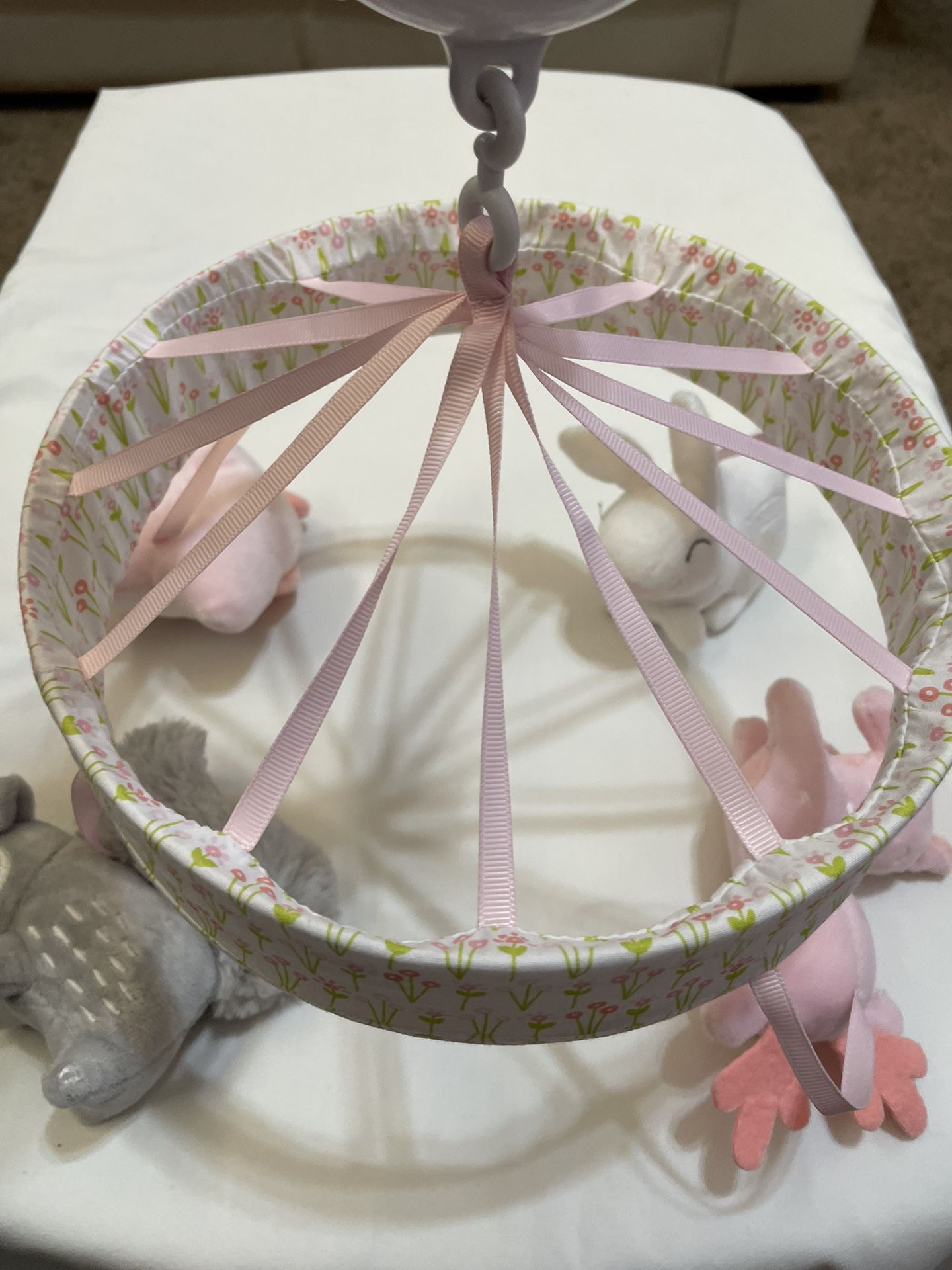 Pink & White woodland animal mobile battery operated