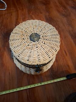 Vintage Wrought Iron Hinged Weaved Basket