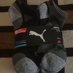 New Puma Men's No Show Socks 10 Pair Black/Gray Color Size 6-12