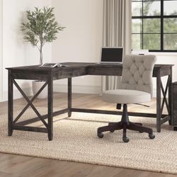  L Shaped Desk With Hutch, 60-inch Modern Farmhouse Desk 