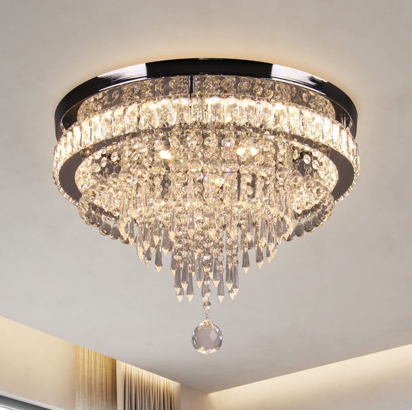Crystal Raindrop Flush Mount Ceiling Light – Chrome Finish