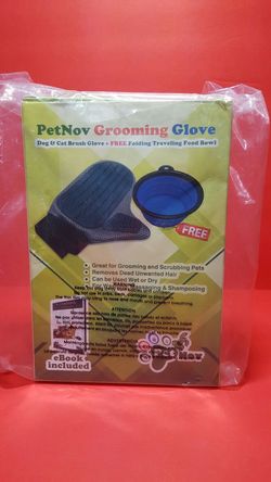 Grooming glove + FREE folding traveling food bowl. New still in package...