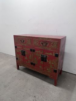 1950’s Red Lacquer Chinoiserie-Style Cabinet