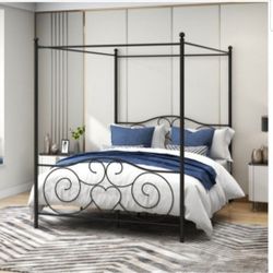 Metal Canopy Bed Frame Queen Color Black