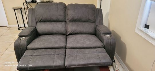 Gray Reclining Loveseat with Cup Holders