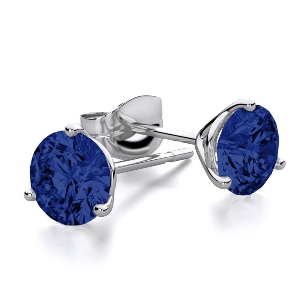 Blue Sapphire Stud Martini Round Earrings in 14K White Gold
