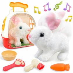Brand NEW SMILESSKIDDO Jumping Rabbit Toys for Girls - Electronic Hopping Bunny with Wiggle Ears & Nose, Storage Cage and Accessories, Interactive Pet