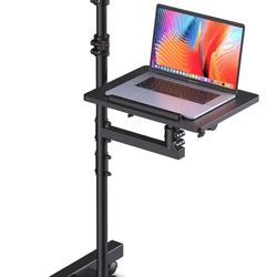 2 Shelves Projector Stand Tripod, Height Adjustable Max 64", Mobile Laptop Cart on Wheels Projector Tripod Stand, Overbed Table with Wheels, Rolling L