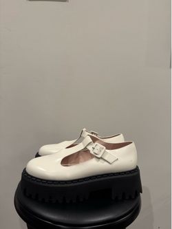 INTENTIONALLY BLANK White Mary Jane Platform Loafers with Black Sole size 10