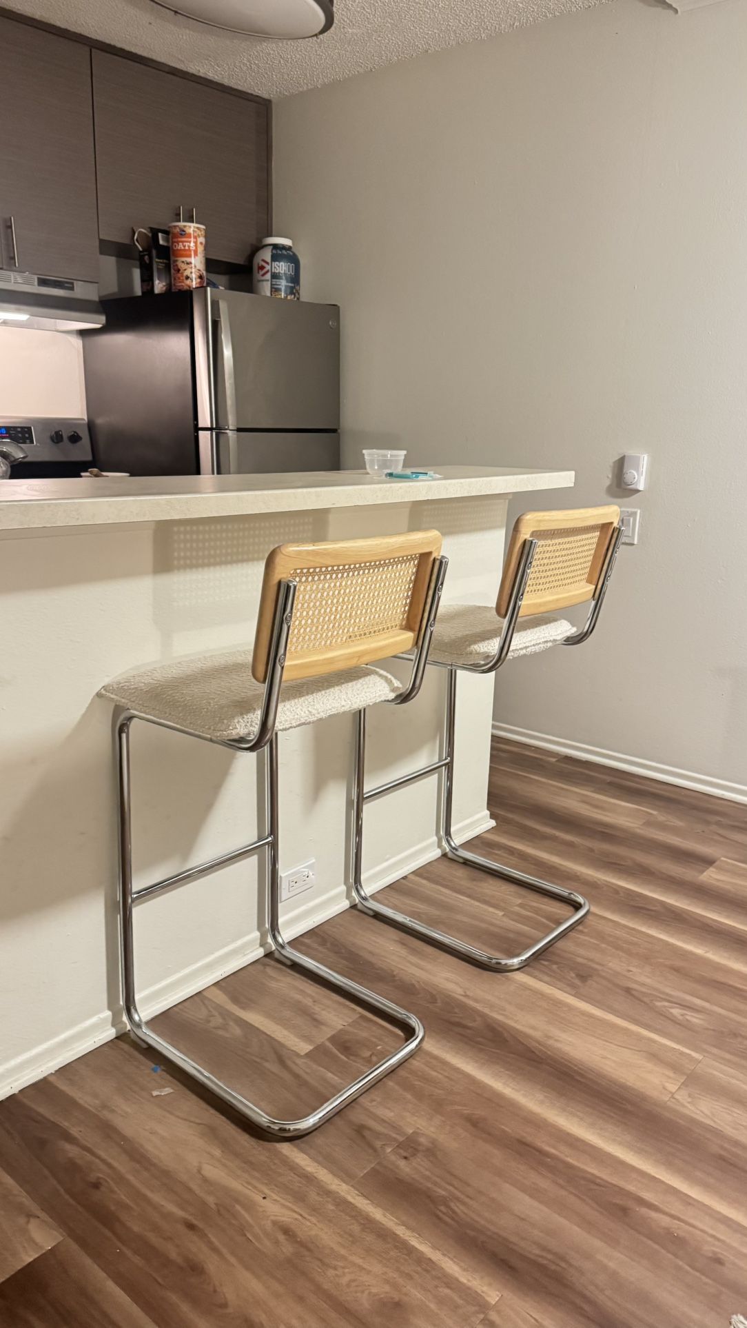 White Rattan Barstools (both)