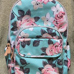 NWT Toperin School Teal & Pink Floral Backpack 