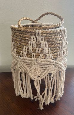 Woven Basket with Macrame Fringe