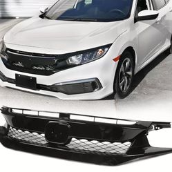 Fits 19-21 Honda Civic T-R Style Front Bumper Mesh Grille Gloss Black ABS