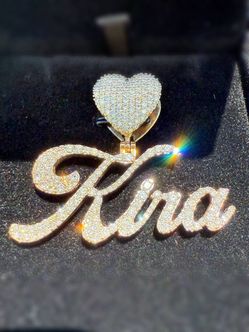 10k solid yellow gold 3CTW Natural  Diamond  “ Kira ” name Heart Pendant charm