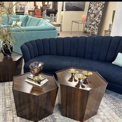 Blue Asymmetrical Scalloped Couch!