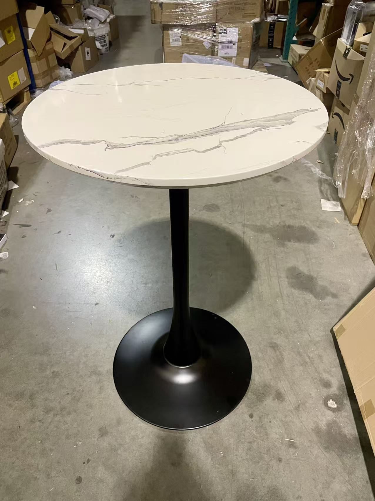 Modern White Faux Marble Table Top 24 in. Pedestal Base Counter Height Cafe Dining Table For 2
