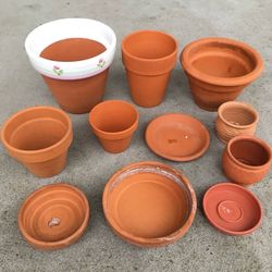 Lot 10+ Small Clay Pots and Saucers Indoor Outdoor Flower Herb Sedum