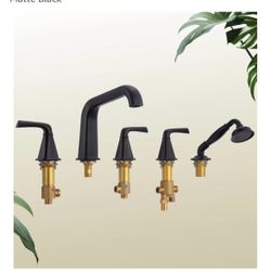 Roman tub Faucet with Sprayer, Qinkell Tub Faucet Set with Valve, 5 Hole Deck Mount Tub Faucets, 3 H