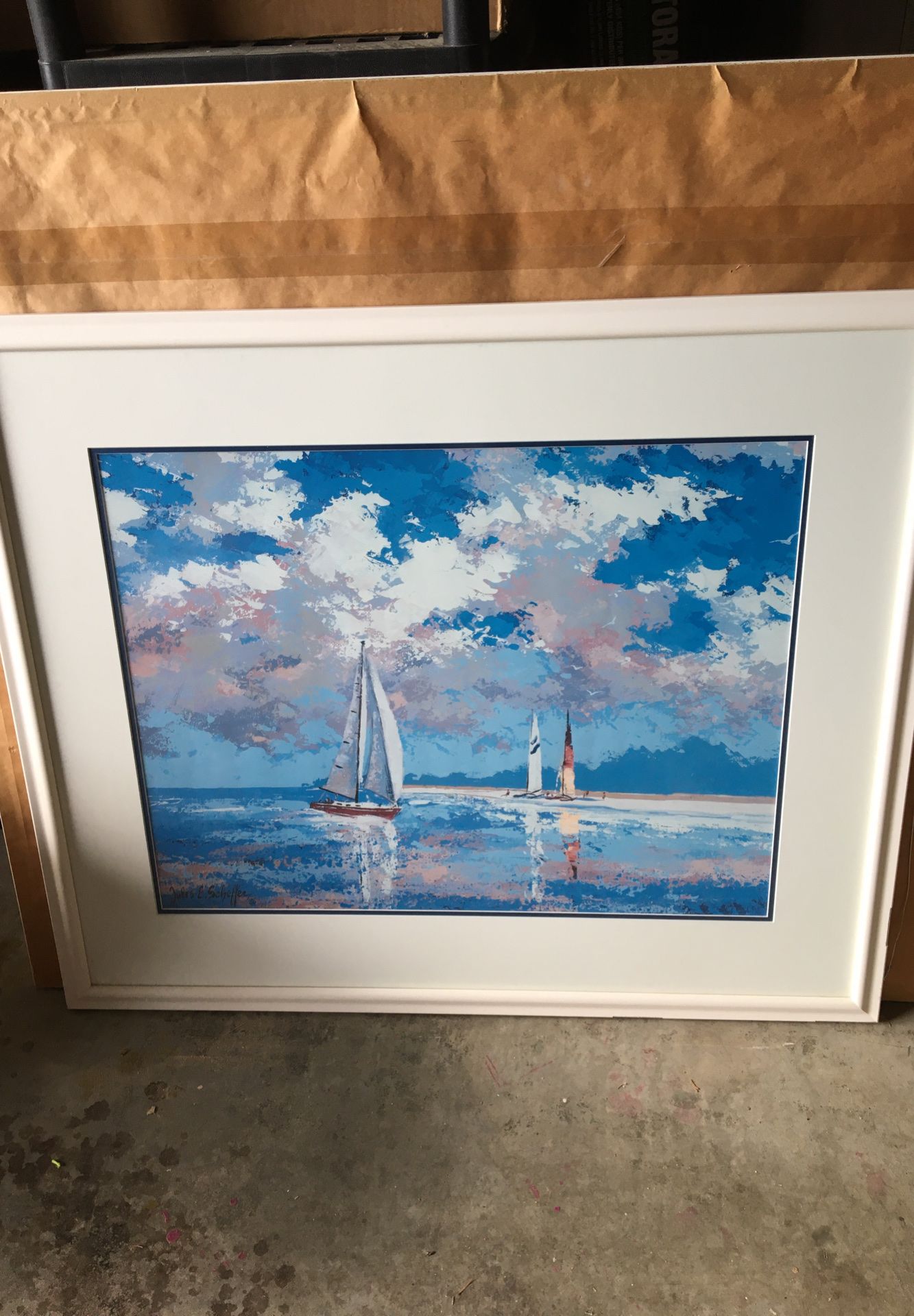 Sailboat print. 37 1/4 “ wide x 31 1/4” tall