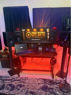 Music Studio Equipment-Desk/Speaker Stands/JBL 305 Monitors Pair