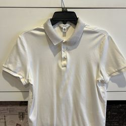 Calvin Klein Men’s Polo Shirt – White with Gray Collar – Size S
