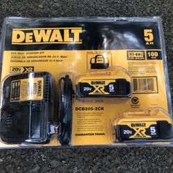 DEWALT 20-Volt MAX XR Premium Lithium-Ion 5.0Ah Battery Pack (2-Pack), Charger & Kit Bag