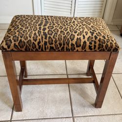Cute Small Wood Bench with Leopard Print Velvet Seat - 20x12x19