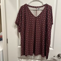 Lands End Shirt Women’s Plus Size 3X Burgundy Geometric Print Tunic 