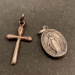 Sterling Silver Religious Cross Mother Mary Pendants