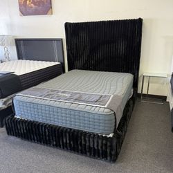 Queen Bed Frame In Black Corduroy No Box Spring Needed 