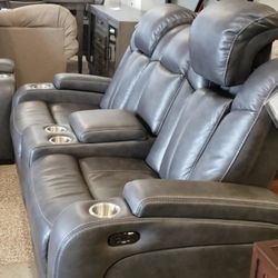 Quarry Gray Power Reclining Loveseat With Console 👉 Brand New 