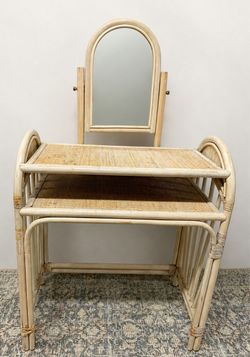 Vintage Rattan and Wicker Vanity Desk with Mirror