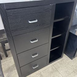 New Black Chest Of Drawers With Side Shelves