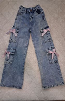 Girls Cargo Jeans with Pink Bow Details