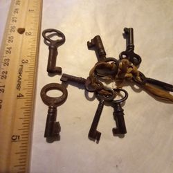 8 Miniature Antique Skeleton Keys Metal.