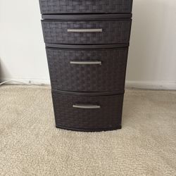 4 Drawer Weave Tower, Plastic Décor Drawers with Pull Handles, Brown