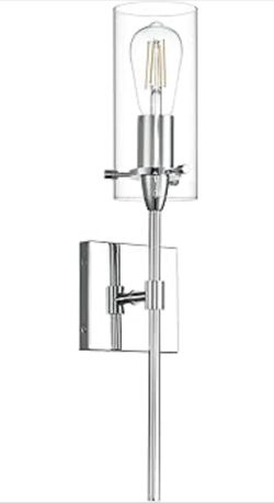 Set of 2 Modern Glass and Chrome Wall Sconce Light Fixtures. 20" Tall.