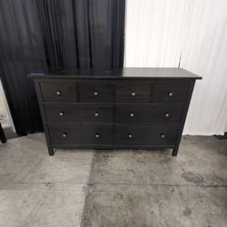 Dark Finish Nine-Drawer Wide Dresser