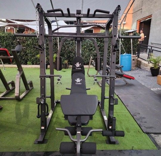Vesta Smith Machine 1001 | Adj Bench W/ Leg Developer And Preacher Station |Gym Equipment | Fitness | Pulleys|🔴WEIGHTS AND BARBELL SOLD SEPARATELY 🔴