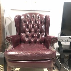 Burgundy Leather Wingback Chair