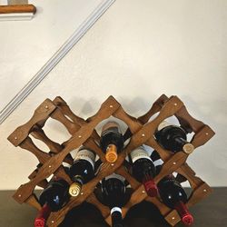 Vintage MCM Accordion Style Expandable 10 Bottle Holder Folding Solid Wood Wine Rack